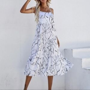 🖤SHEIN Boho Flounce Ruffle Hem Cami Midi Summer White Dress Size Medium